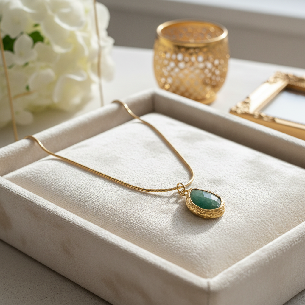 Raw Emerald Gold Necklace