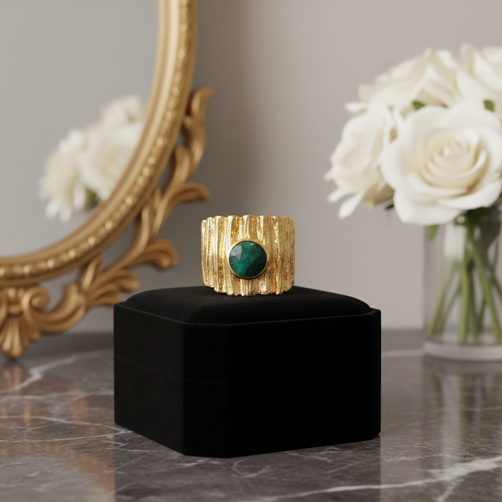 Raw Emerald Ring - Adjustable Gold Plated