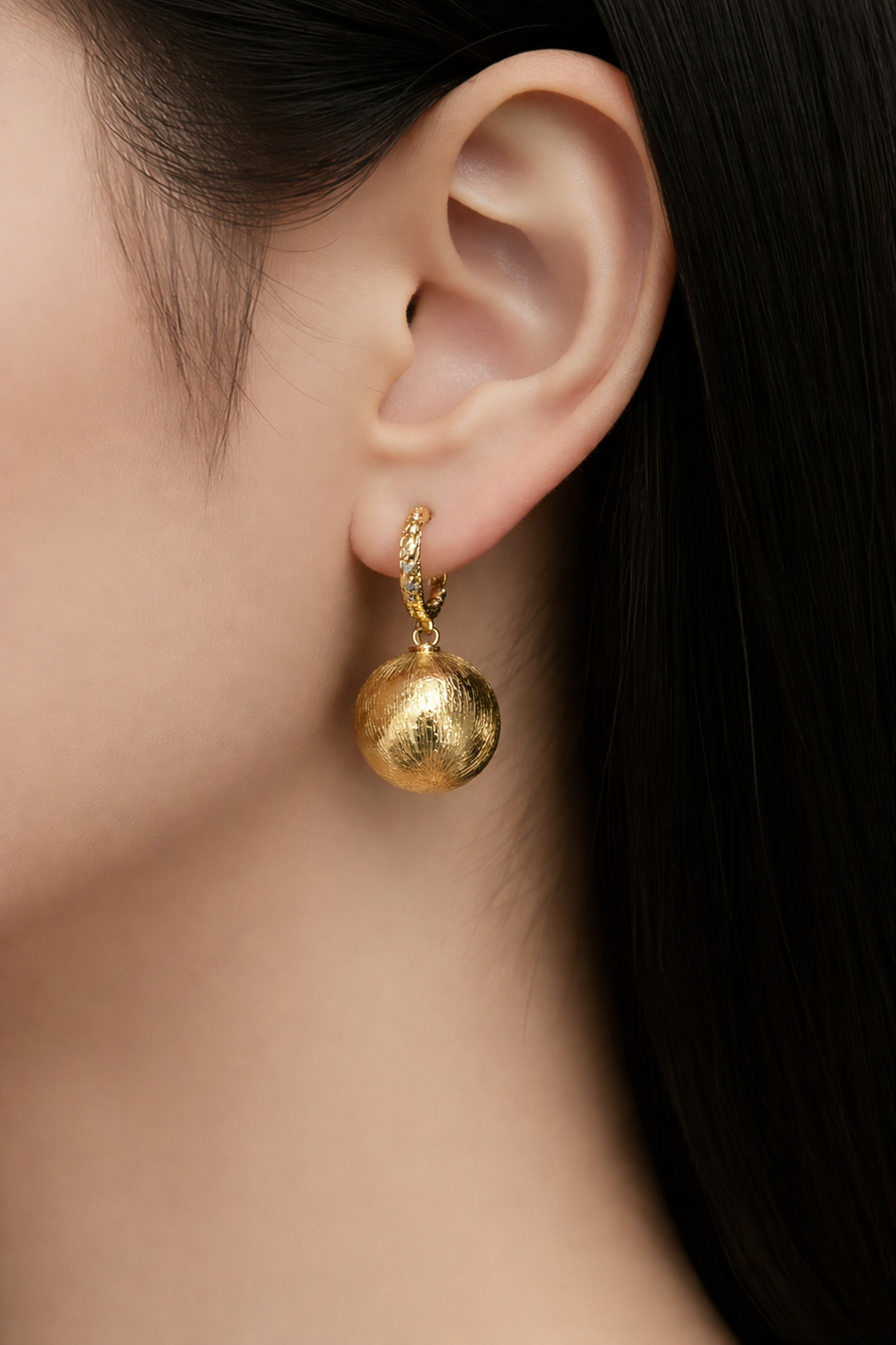 Gold-Plated Textured Ball Earrings