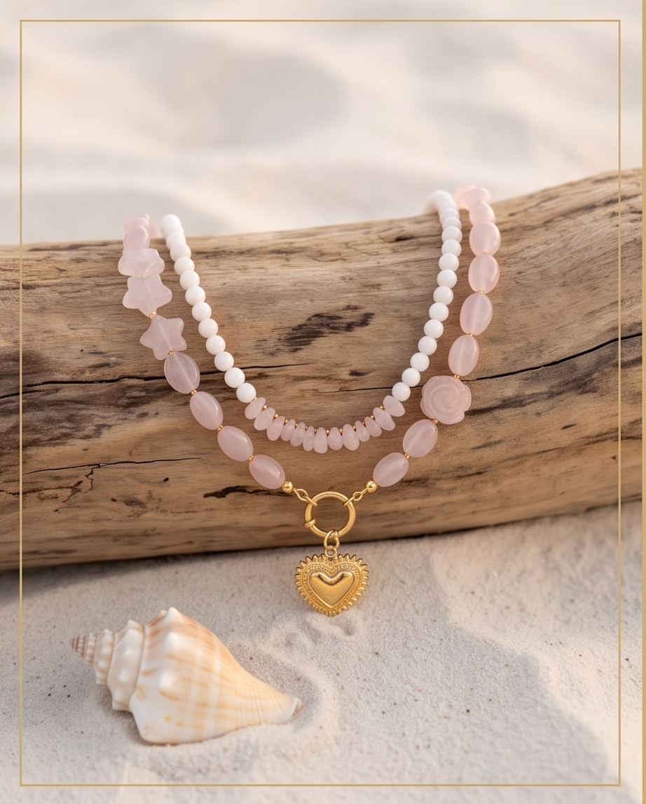 Rose Quartz Necklace | Gold Plated Heart Pendant