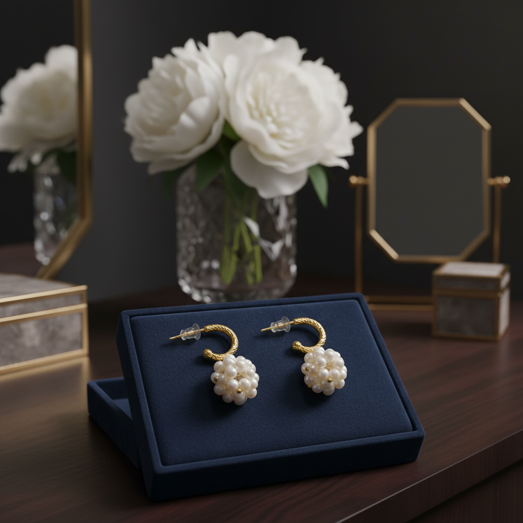 Pearl Cluster Earrings - Gold Plated