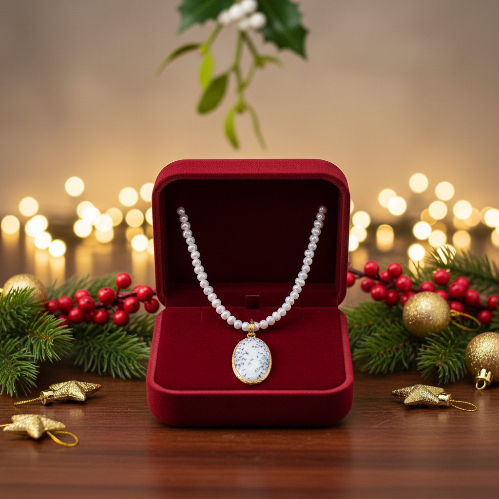 Dendritic Agate & Freshwater Pearl Necklace