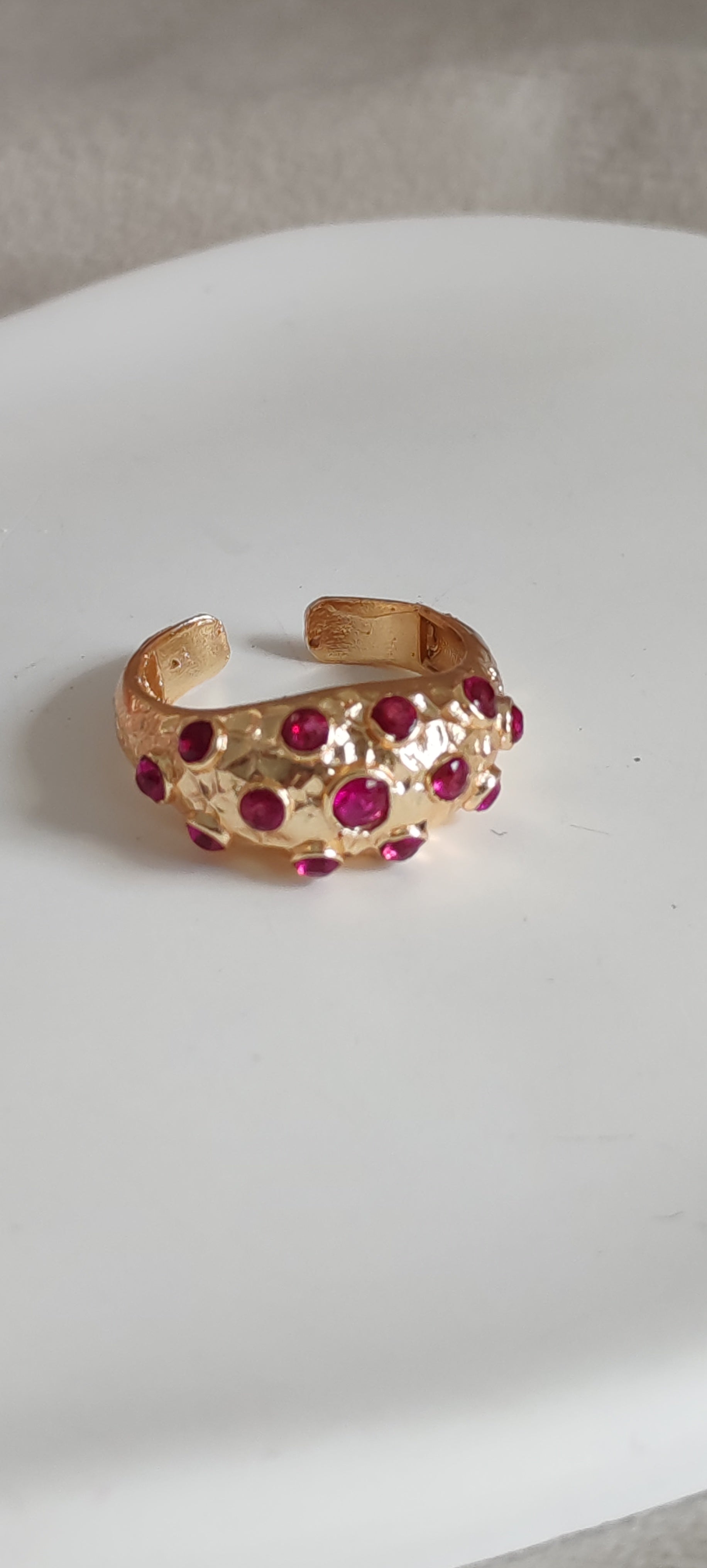 Studded Gold Ring with Pink Zirconia