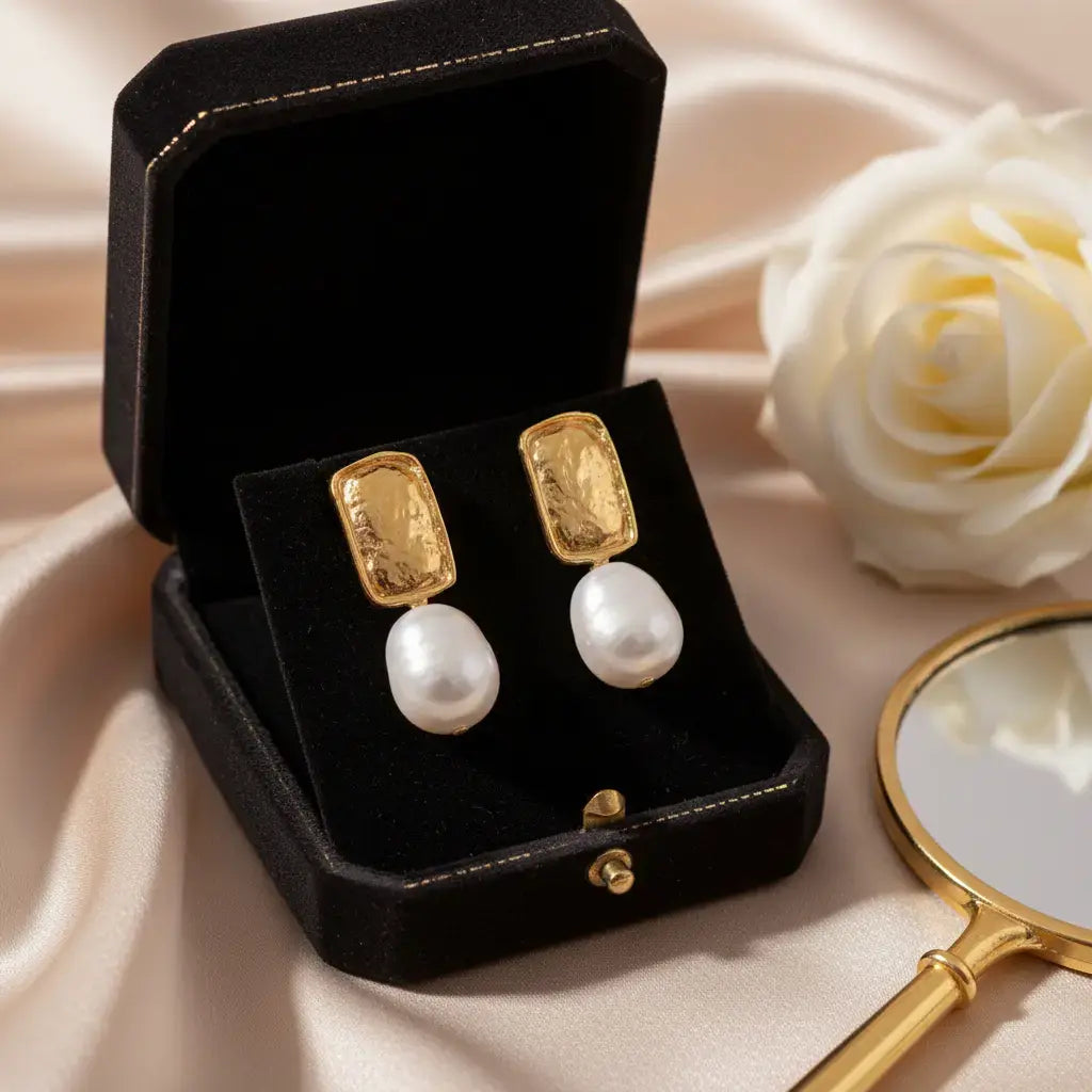 Elegant 18K Gold-Plated Earrings with Genuine Pearl