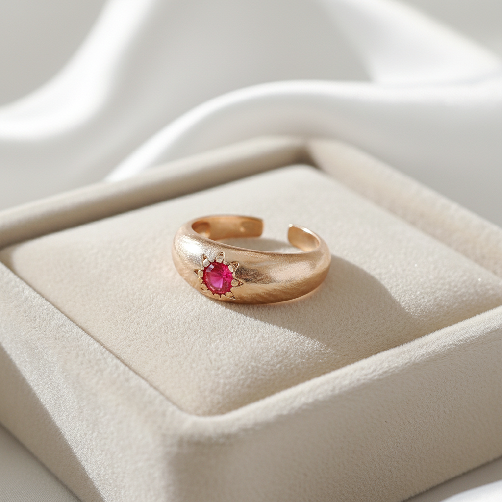 Dome Gold Ring with Pink Zirconia