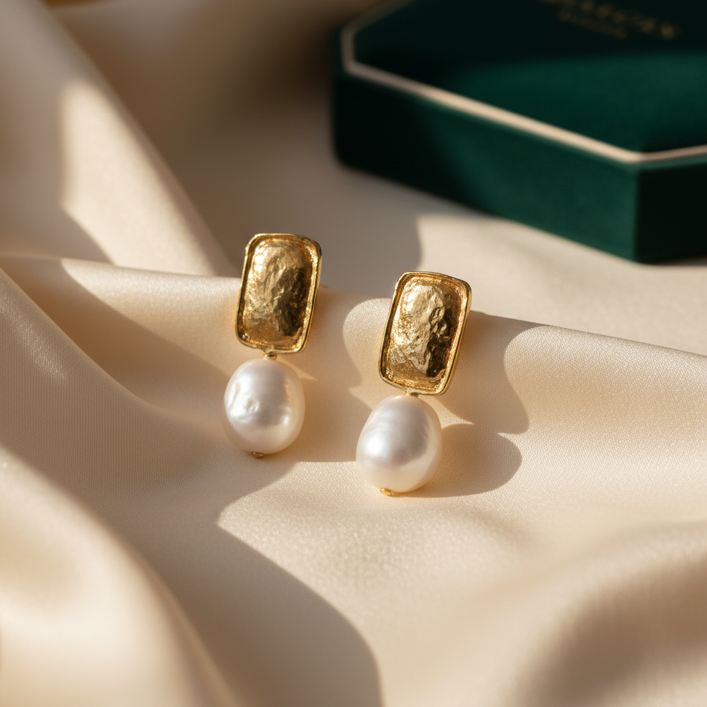 Elegant 18K Gold-Plated Earrings with Genuine Pearl