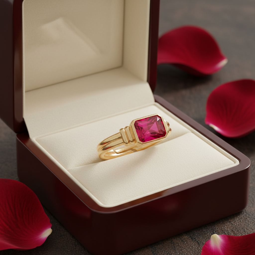 Emerald Cut Pink Zirconia Ring