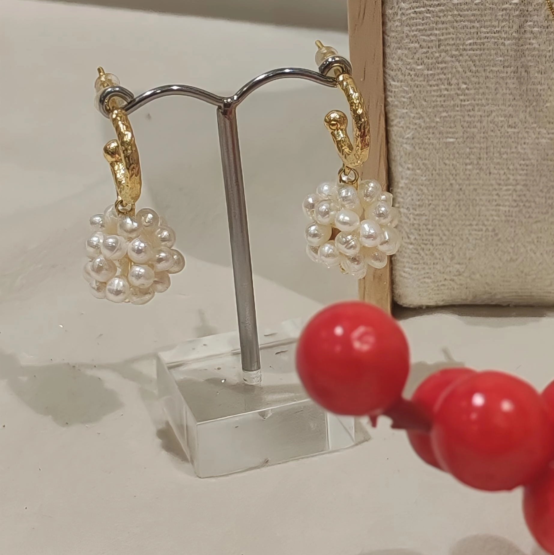 Gold-Plated Jewelry Set with Natural Pearl Cluster