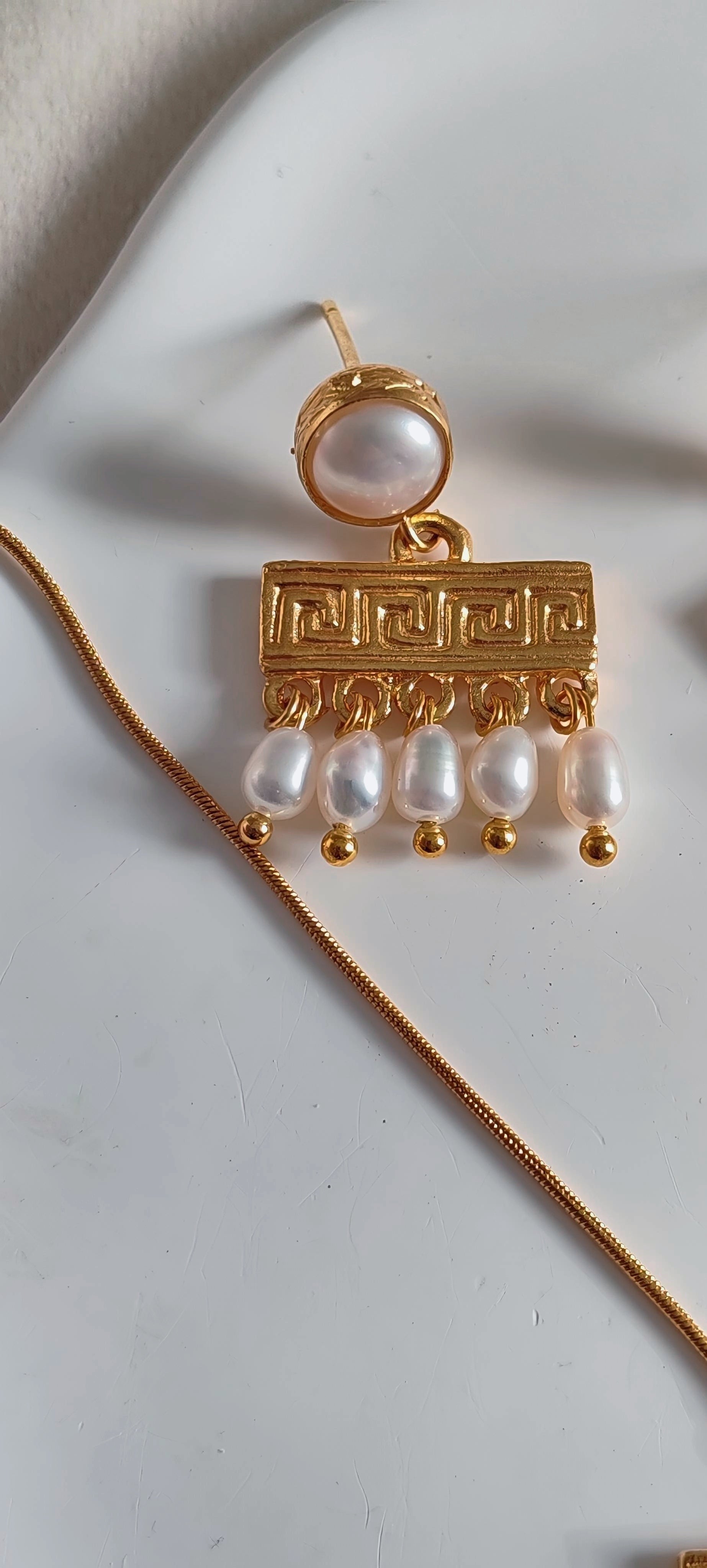 Gold-Plated Greek Style Set with Natural Pearls