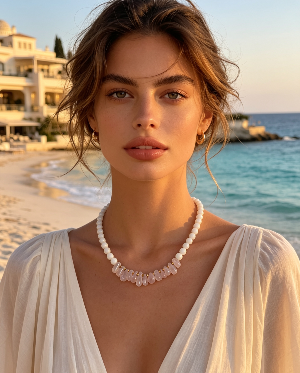 Handmade Rose Quartz & White Chalcedony Necklace – A Symbol of Love & Calm