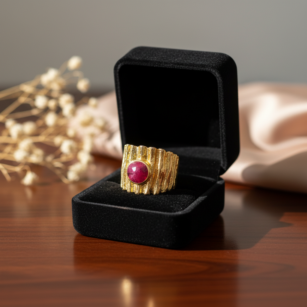 Raw Raspberry Ruby Ring - Adjustable Gold Plated ❤️🖤