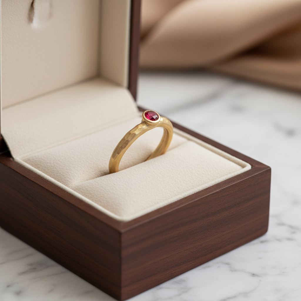 Minimalist Gold Ring with Red Zirconia