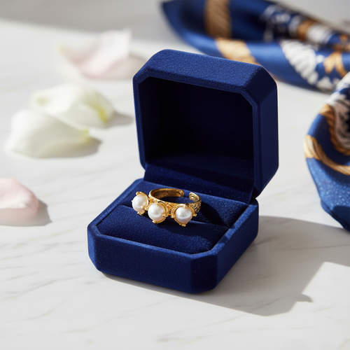 18K Gold-Plated Adjustable Pearl Ring – Natural Pearls Open Design