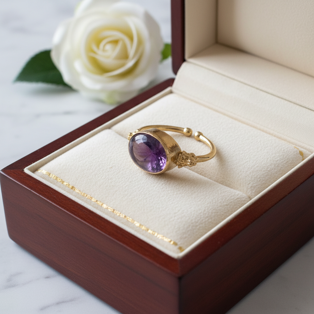 Delicate amethyst adjustable ring 18k gold-plated