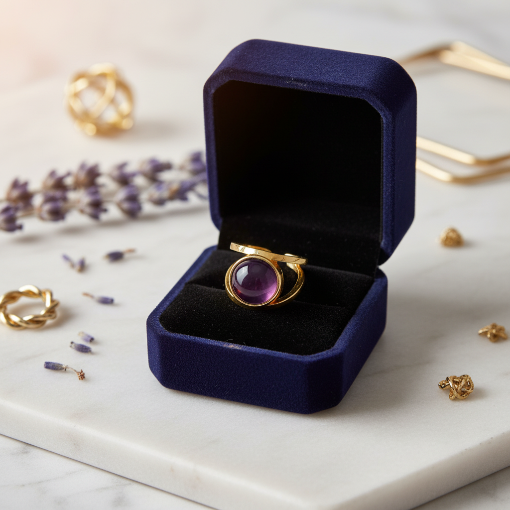 Amethyst Adjustable Ring 18K Gold Plated