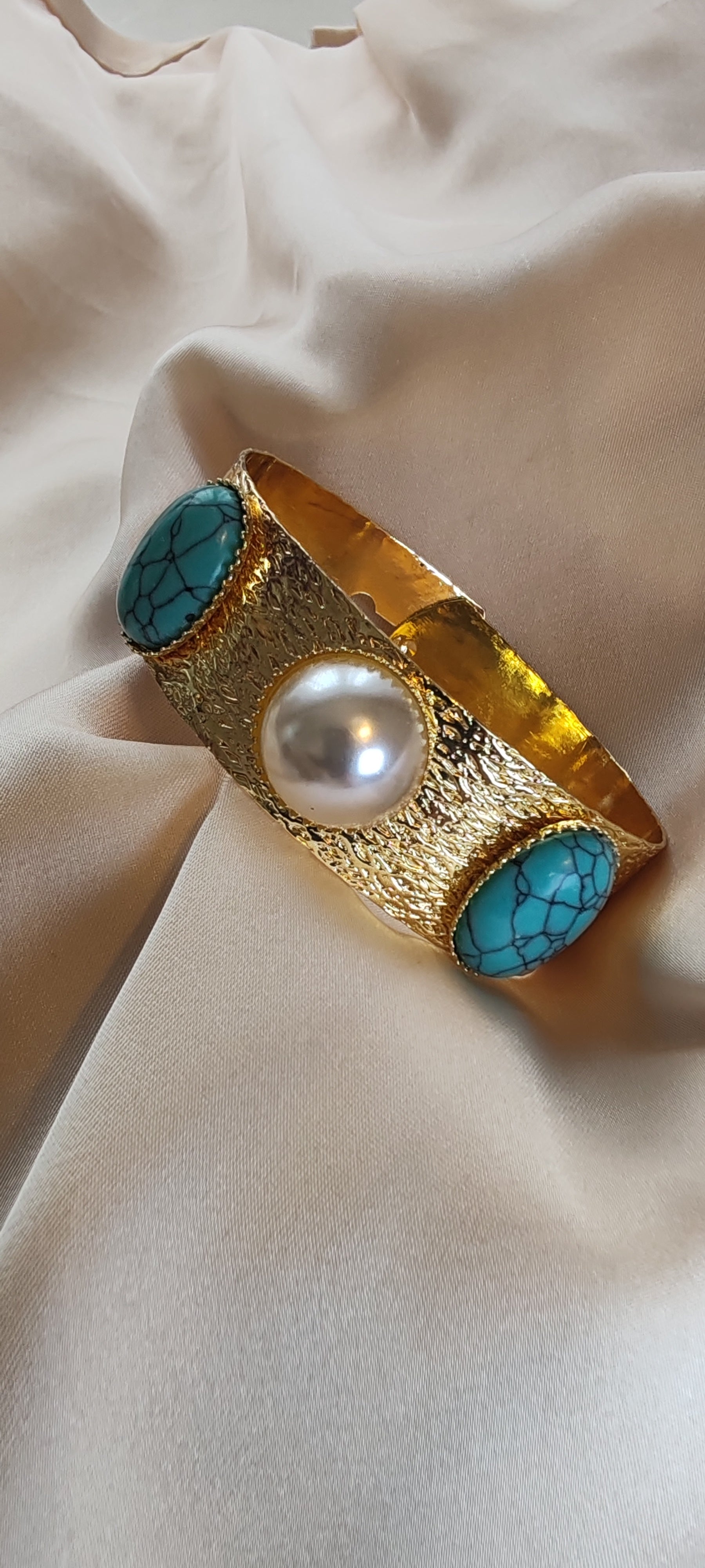 Turquoise and Pearl Bracelet – 14K Gold Plated Protective Jewelry