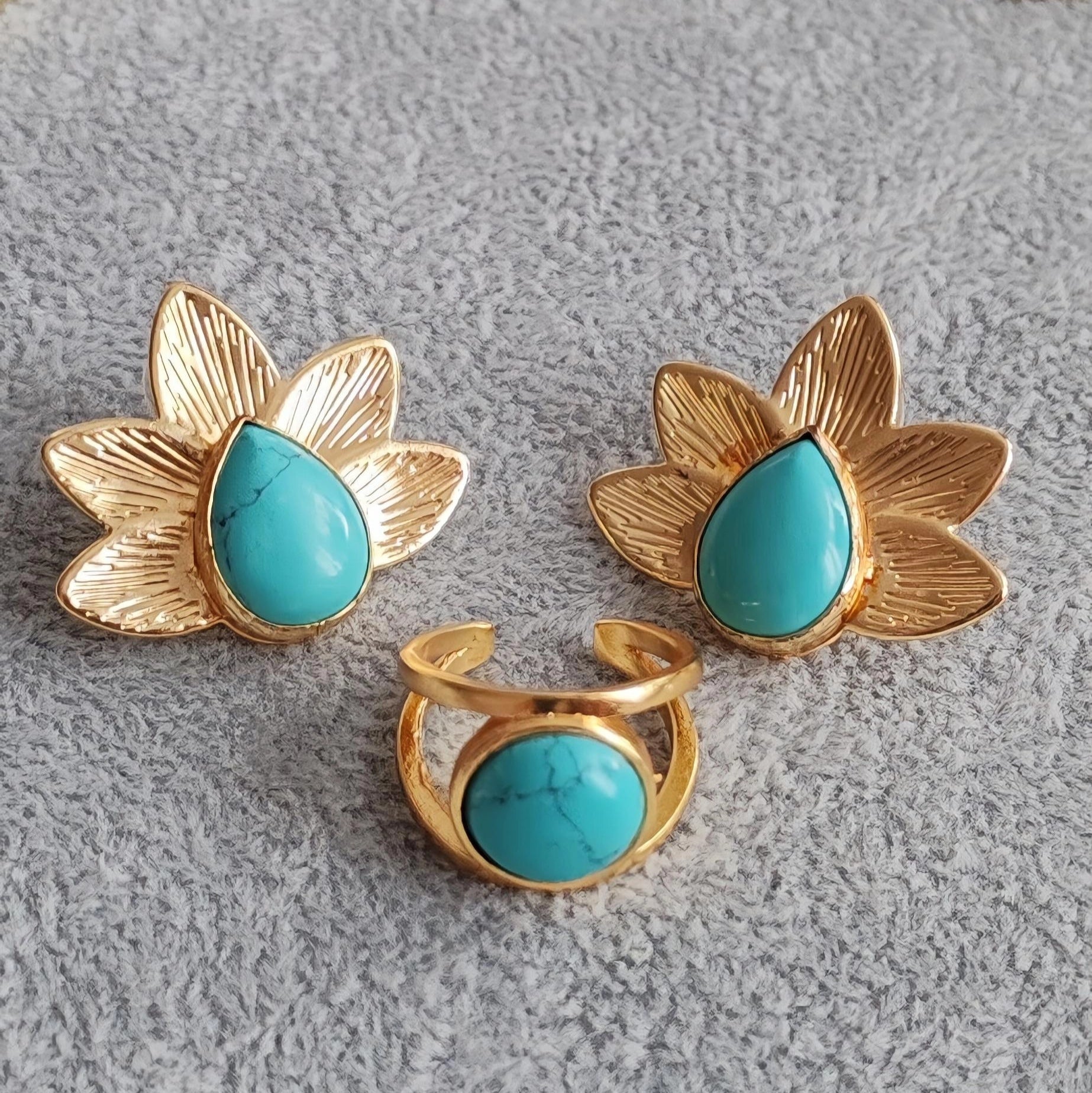 Turquoise Gold Ring – 14K Gold Plated, Adjustable Boho Jewelry