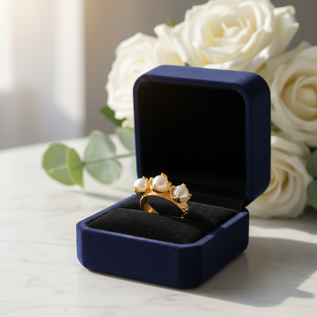 18K Gold-Plated Adjustable Pearl Ring – Natural Pearls Open Design