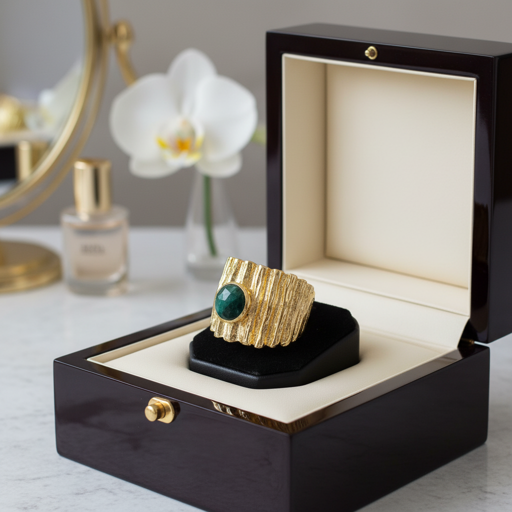 Raw Emerald Ring - Adjustable Gold Plated