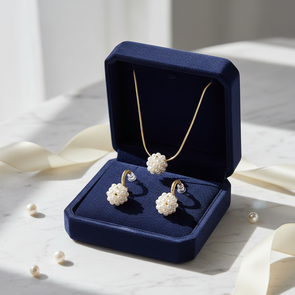 Gold-Plated Jewelry Set with Natural Pearl Cluster