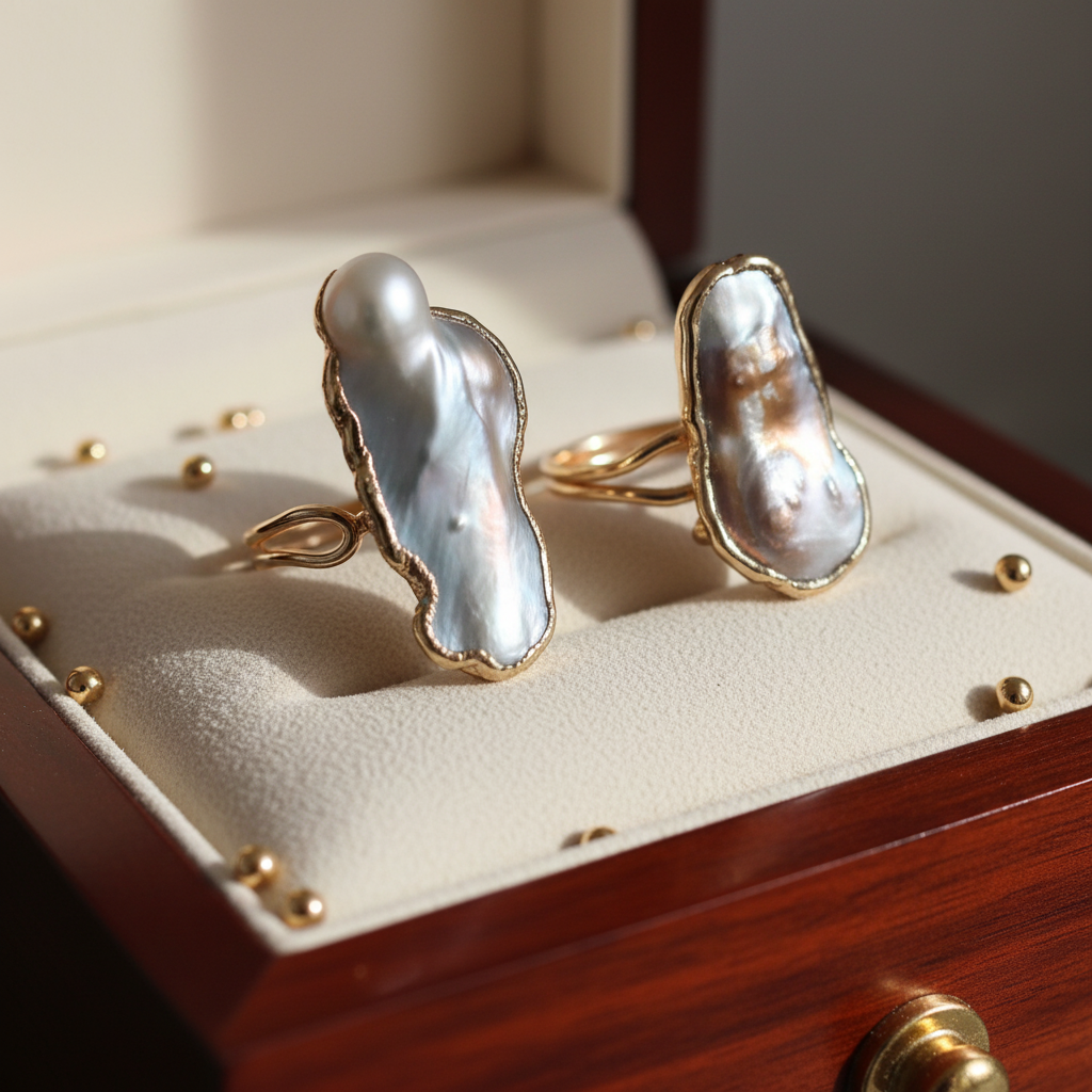 Baroque Pearl Adjustable Ring  18k Gold Plated