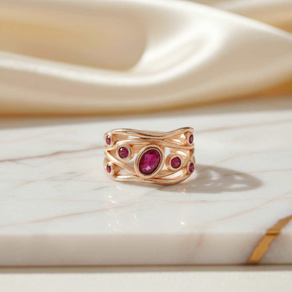 Braided Gold Ring with Pink Zirconia