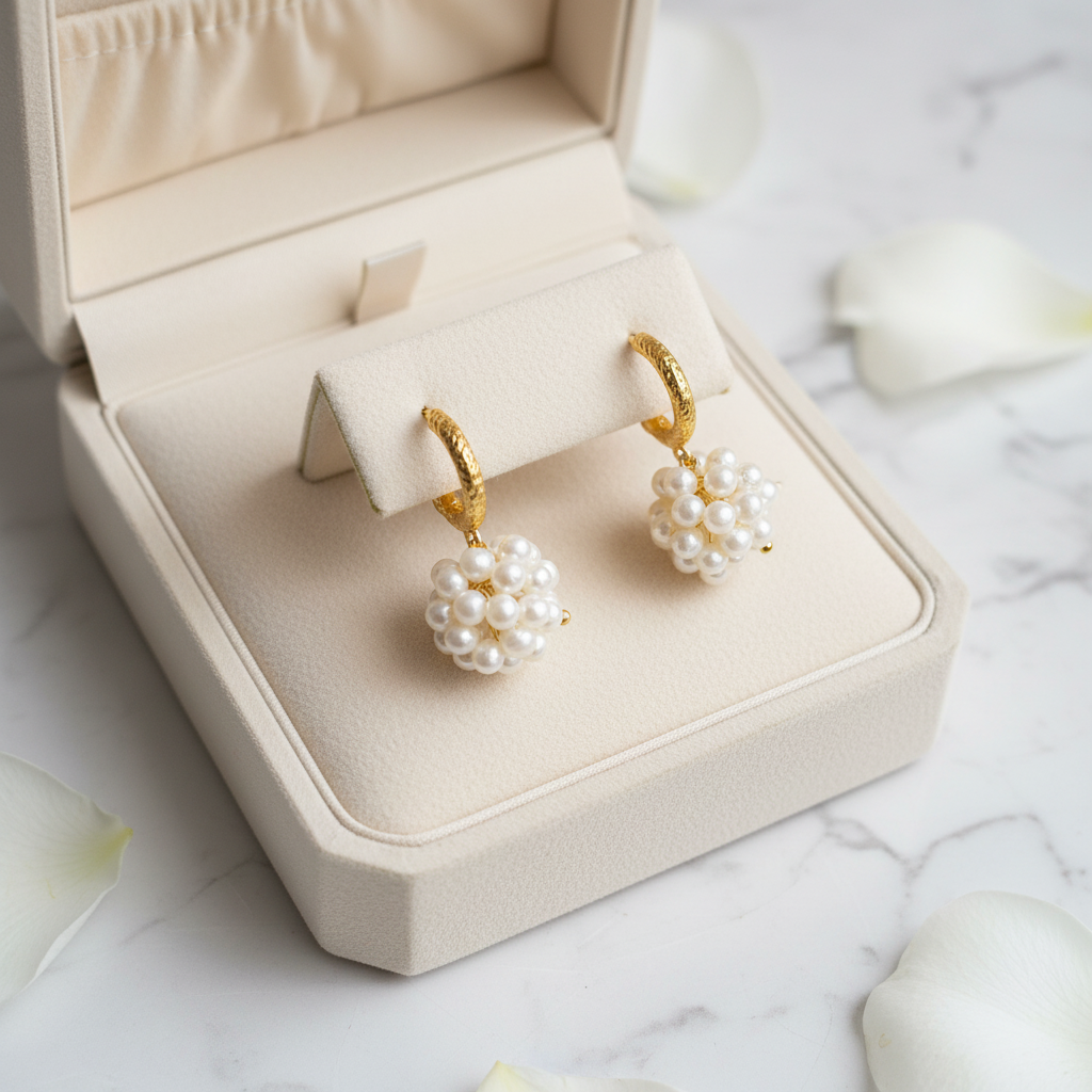 Pearl Cluster Earrings - Gold Plated