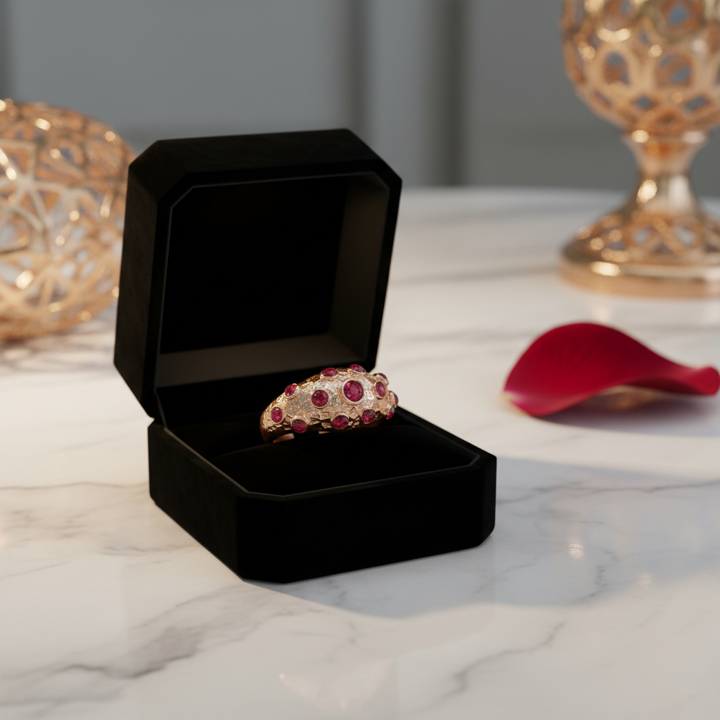 Studded Gold Ring with Pink Zirconia