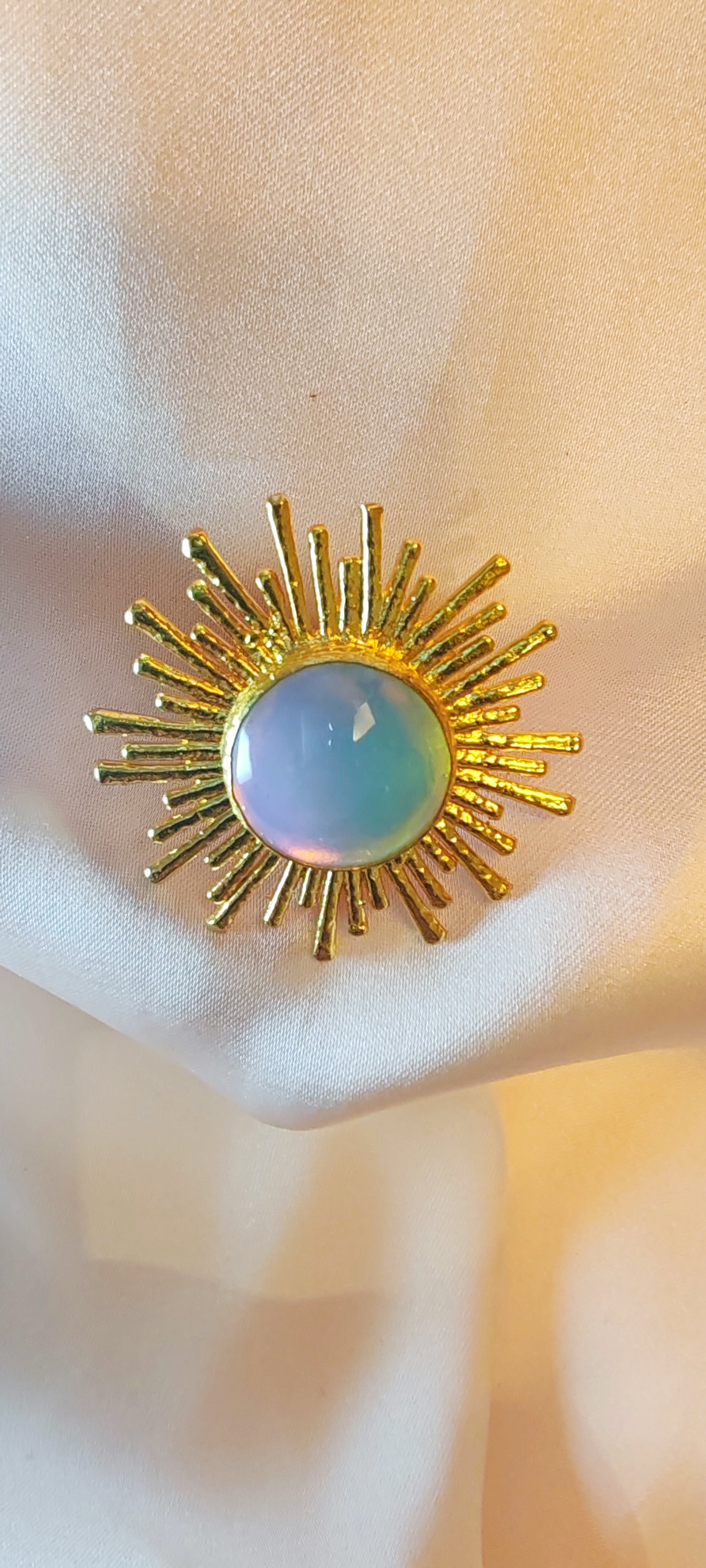 Handmade Gold-Plated Opal Sunburst Ring - Adjustable Boho Ring