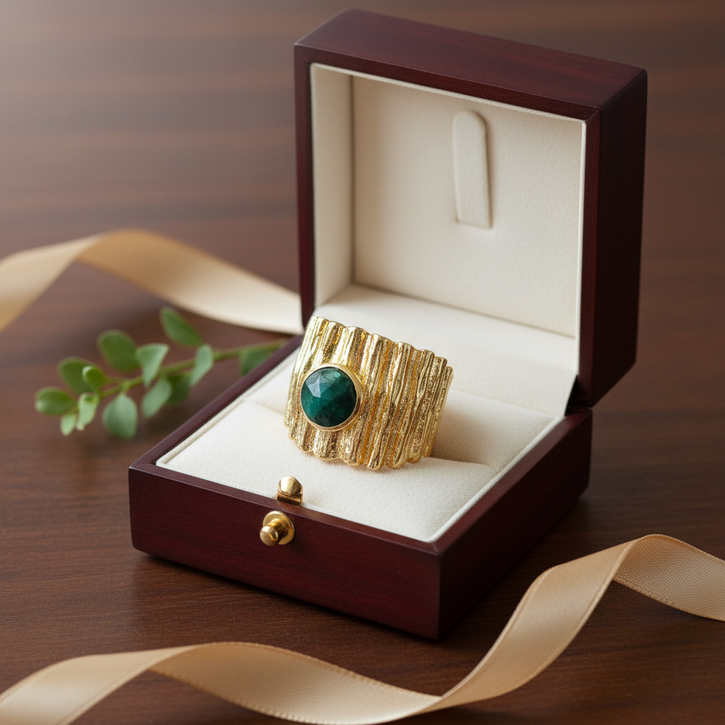 Raw Emerald Ring - Adjustable Gold Plated