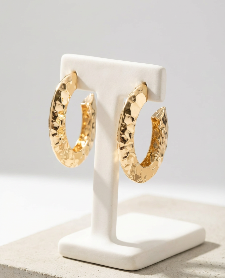 Luxury Oval Gold-Plated Earrings | Textured Hammered Surface | Timeless Style