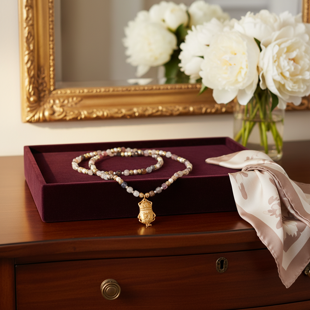 Pearl & Amethyst Scarab Necklace  18k Gold Plated