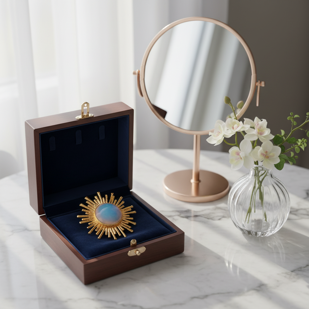 Handmade Gold-Plated Opal Sunburst Ring - Adjustable Boho Ring