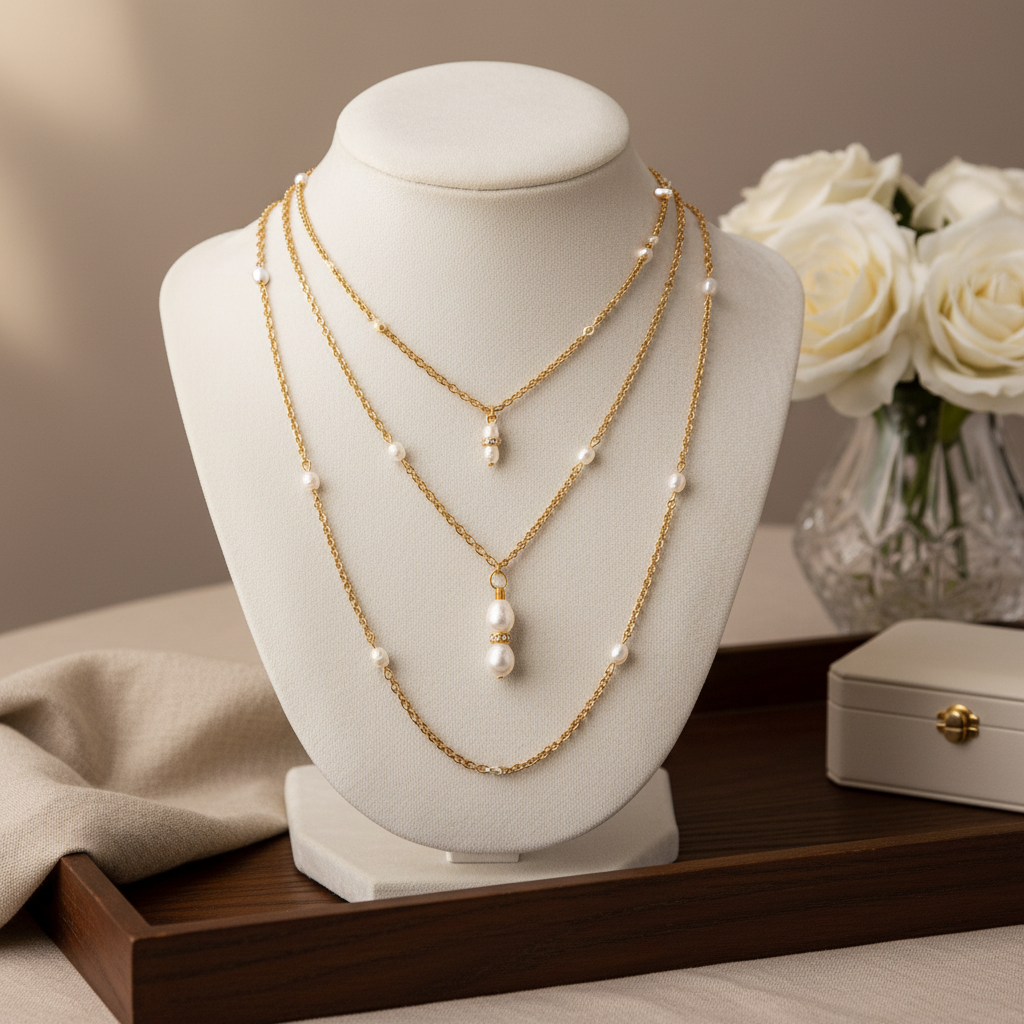 Triple Pearl Necklace - Gold Plated Freshwater Pearls