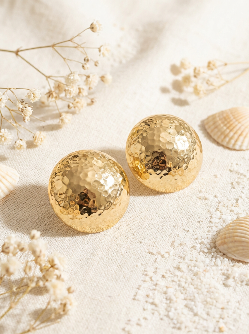 Gold Textured Earrings 4,5 cm | Gold Plated | Modern Elegant Statement Jewellery