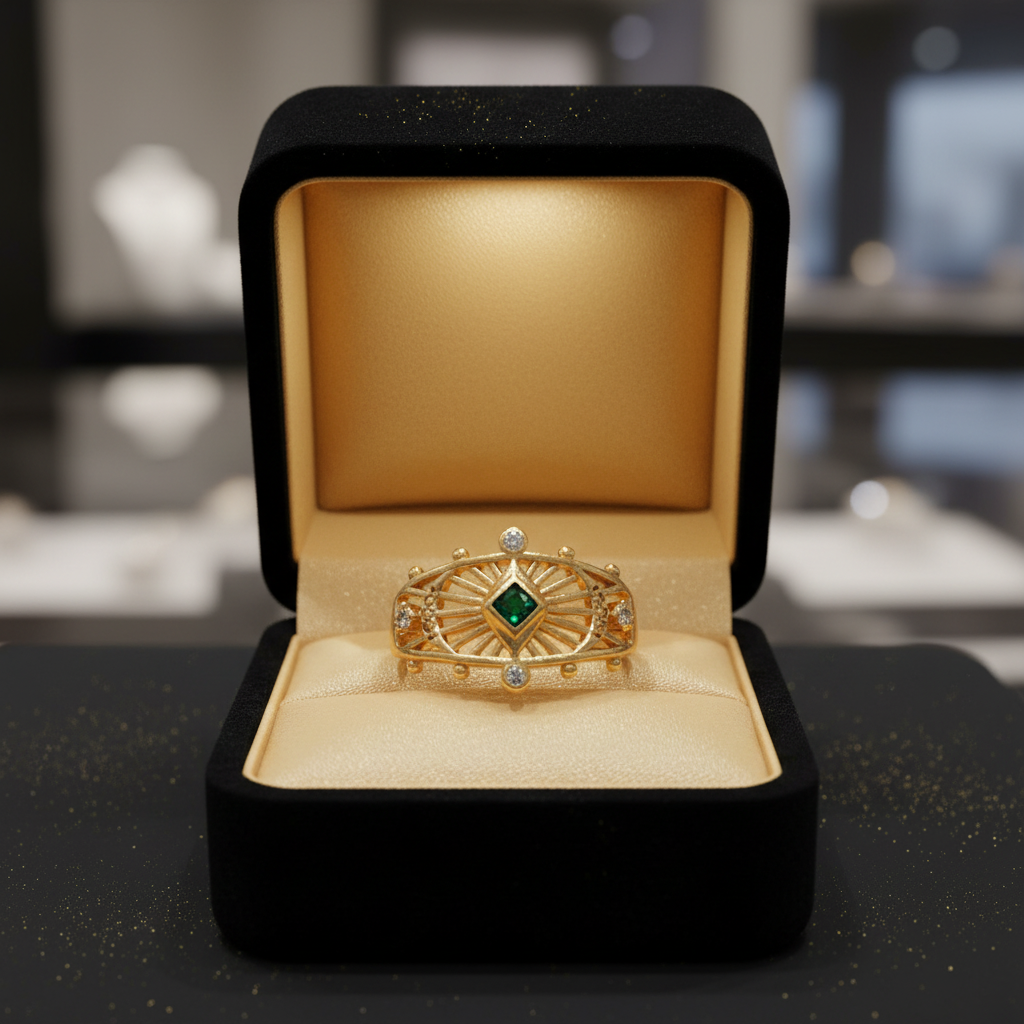 Art Deco Gold Ring with Green Zirconia