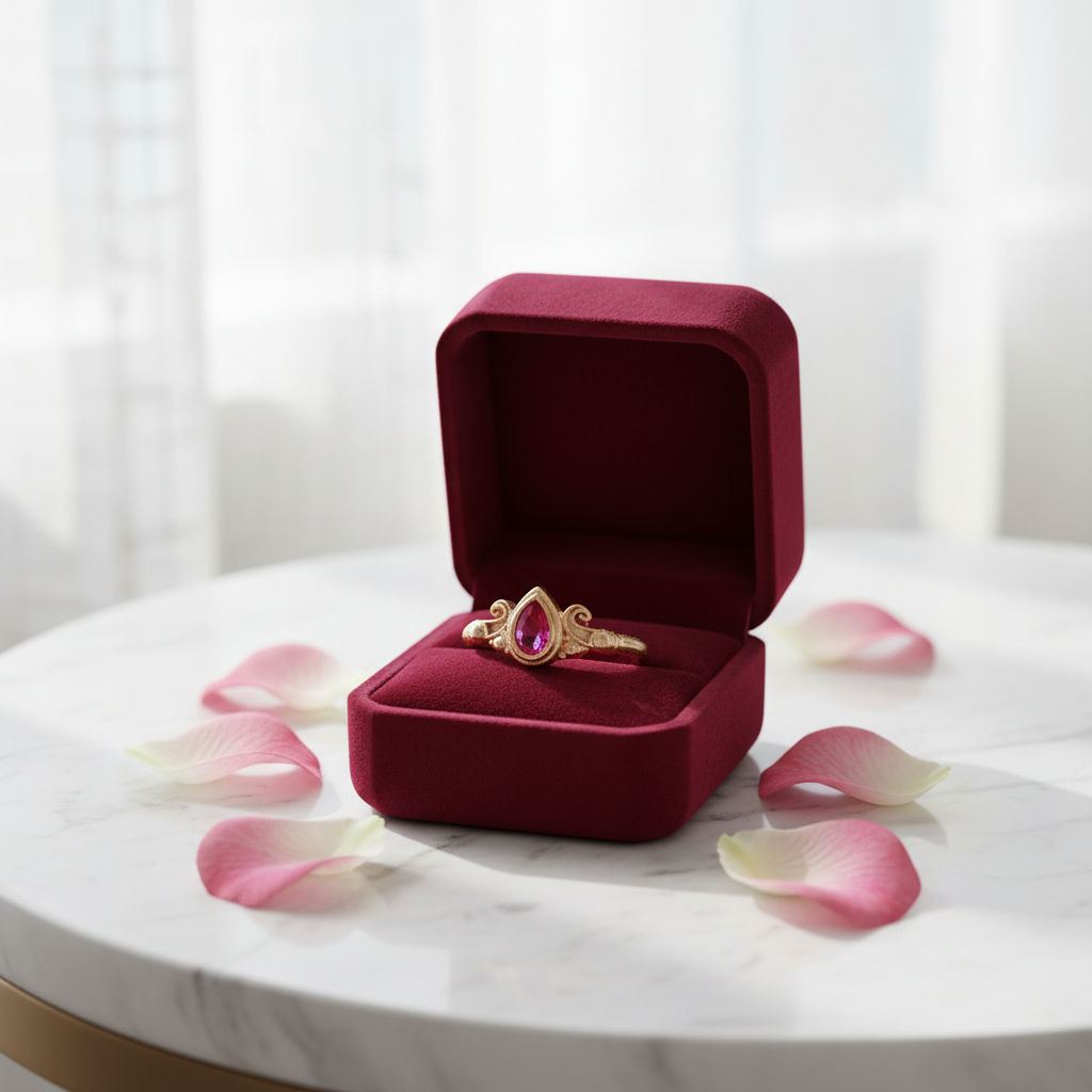 Vintage Gold Ring with Pink Teardrop Zirconia