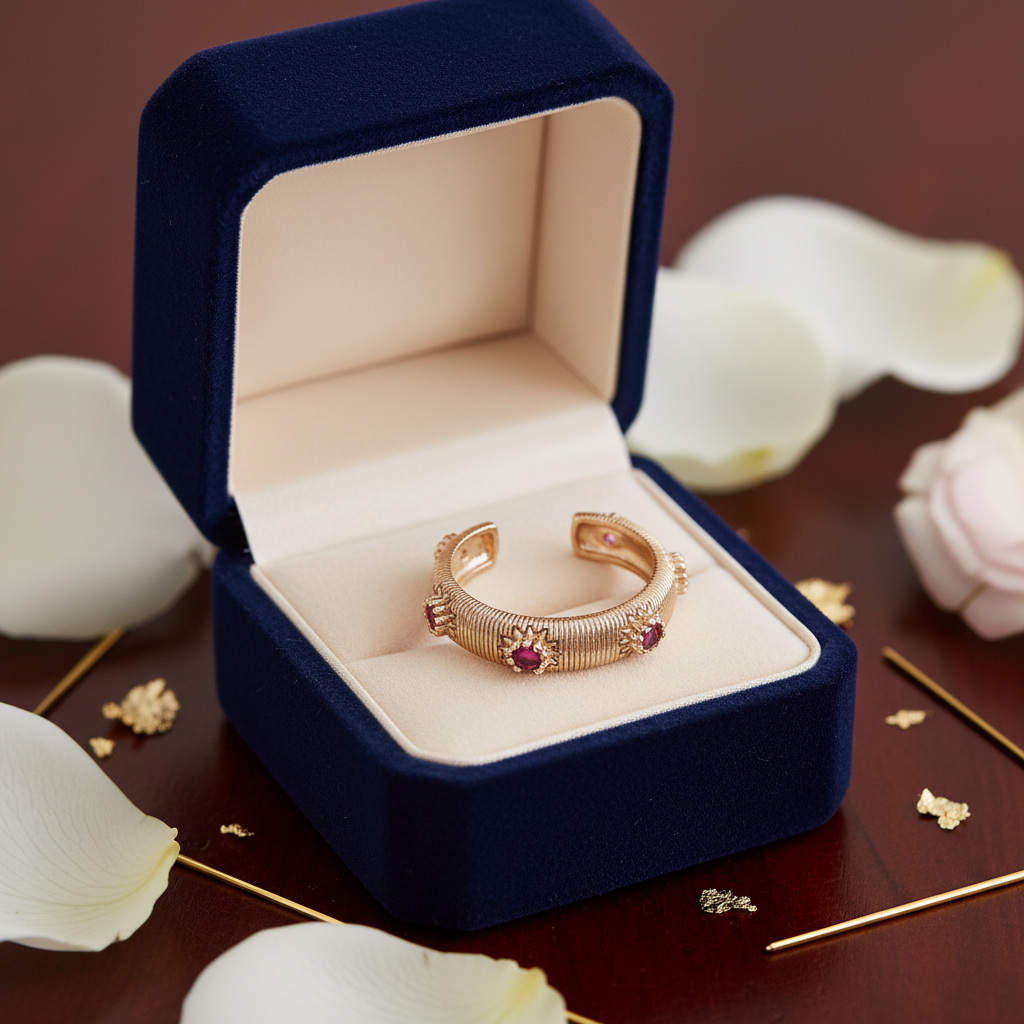 Textured Gold Ring with Pink Zirconia