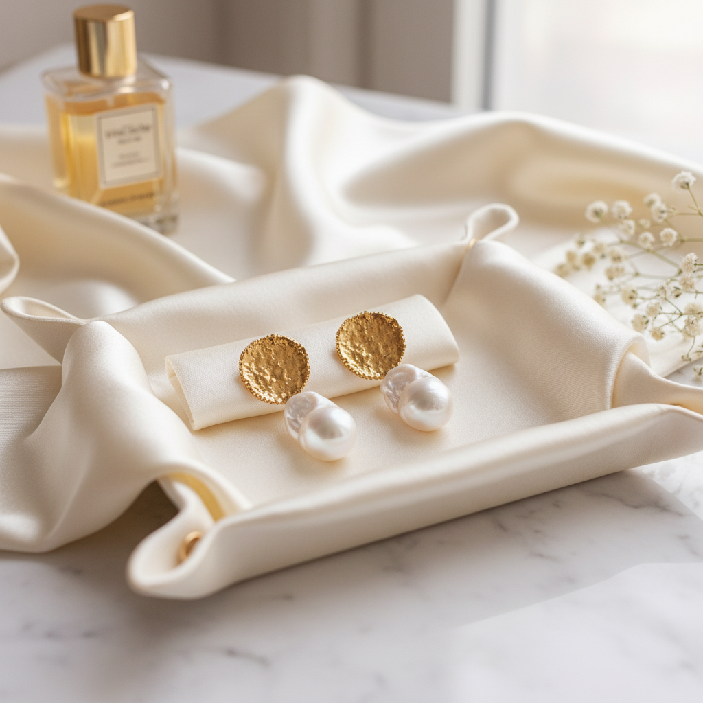 Baroque Pearl Earrings with Textured Medallion - Gold Plated