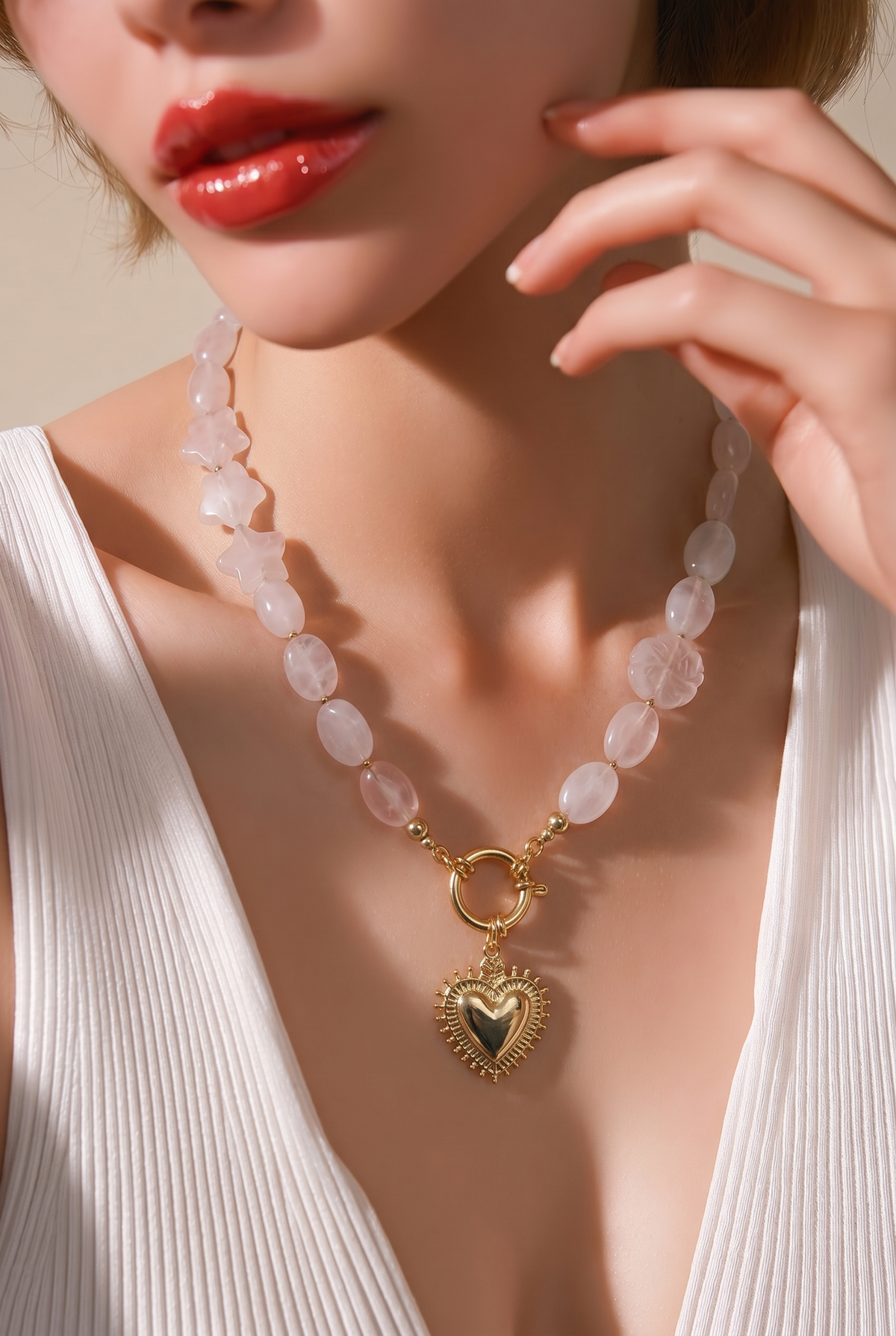 Rose Quartz Necklace | Gold Plated Heart Pendant