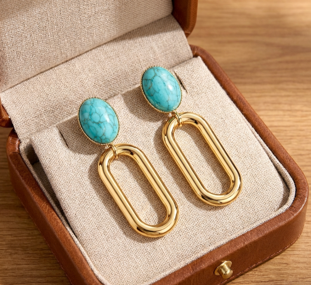 Elegant Statement Earrings with Genuine Turquoise