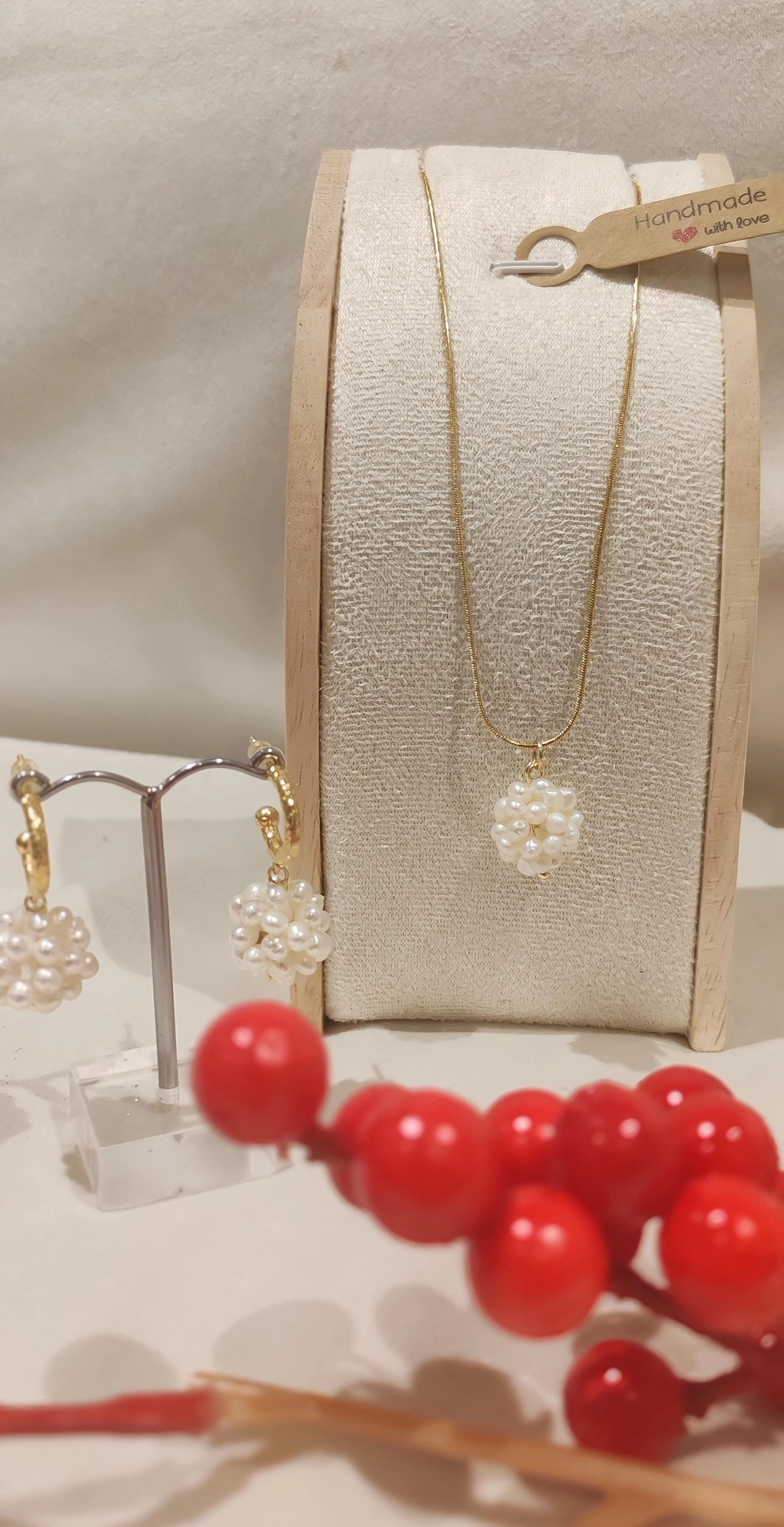 Gold-Plated Jewelry Set with Natural Pearl Cluster