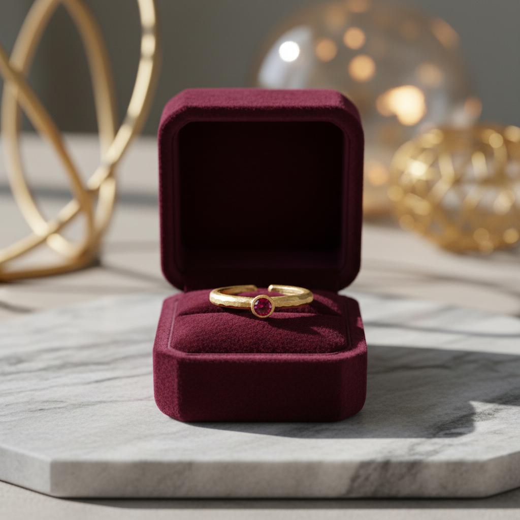 Minimalist Gold Ring with Red Zirconia