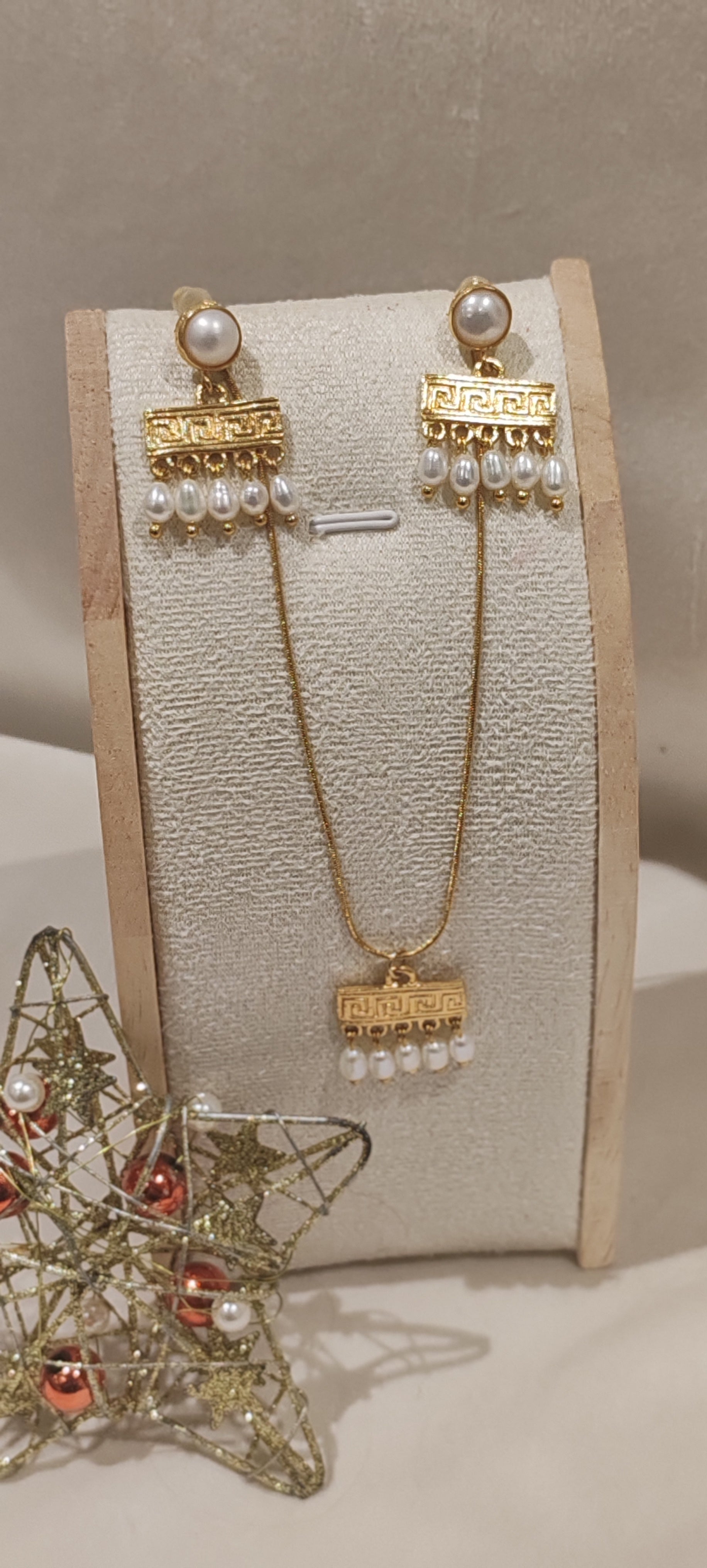 Gold-Plated Greek Style Set with Natural Pearls