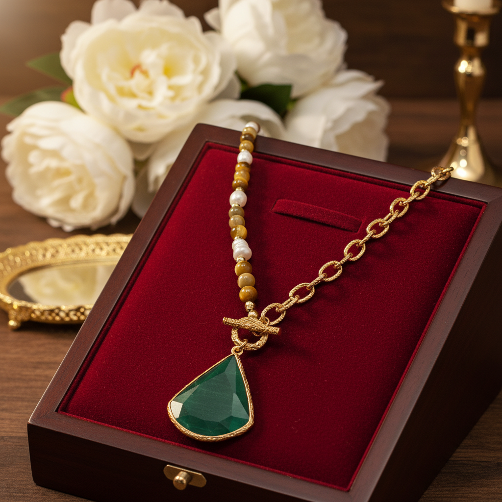 Tiger's Eye, Pearl & Cat's Eye Necklace | 18K Gold Plated