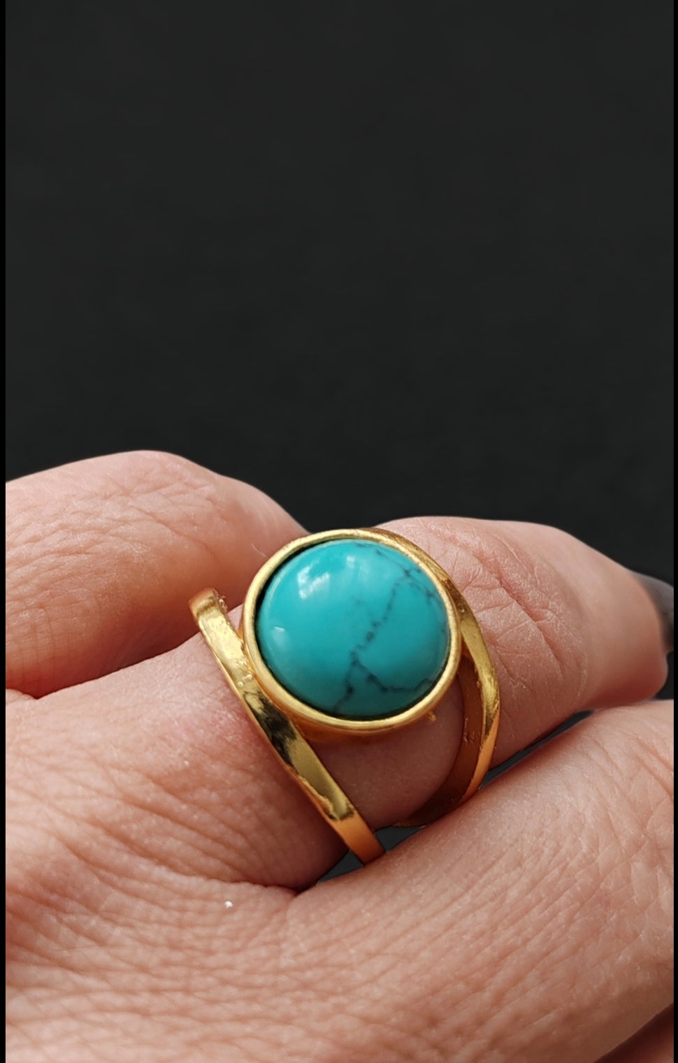 Turquoise Gold Ring – 14K Gold Plated, Adjustable Boho Jewelry