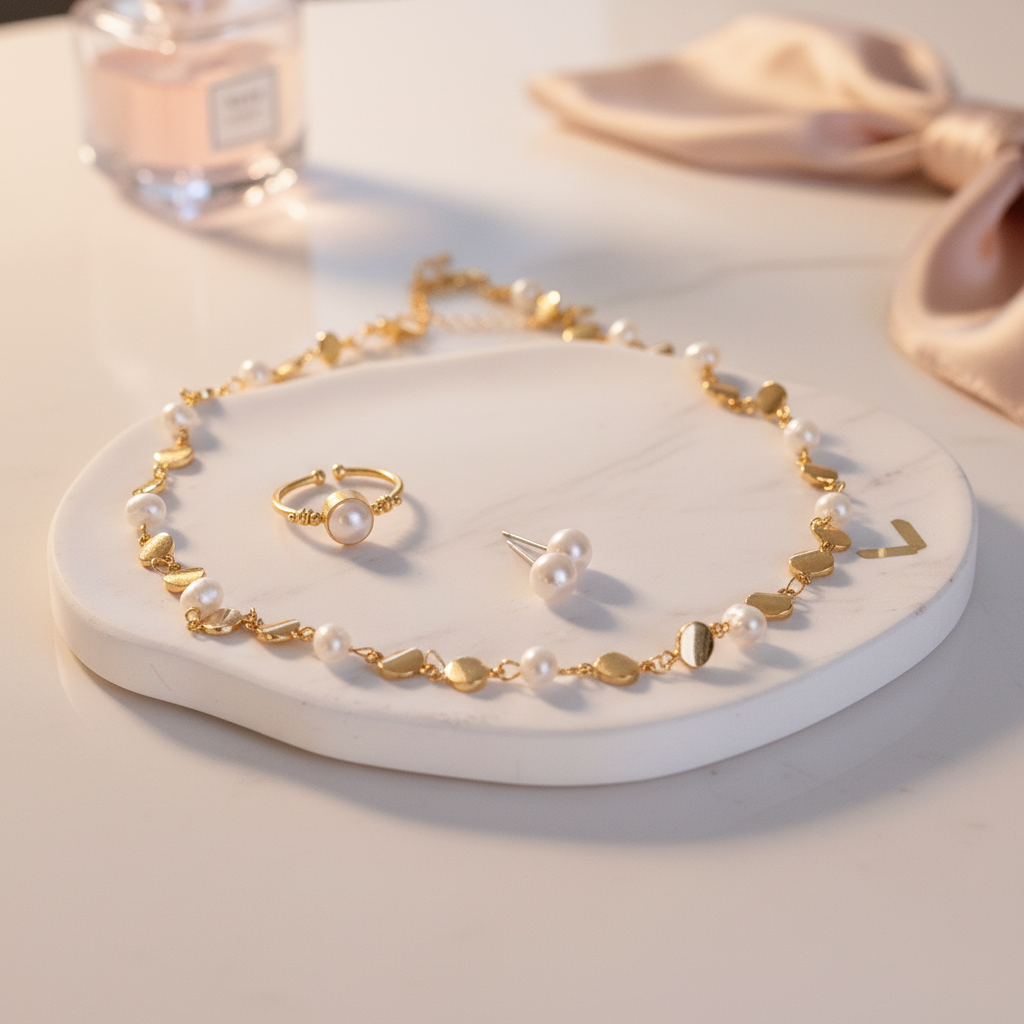 Genuine Freshwater Pearl Jewelry Set – 18K Gold Plated