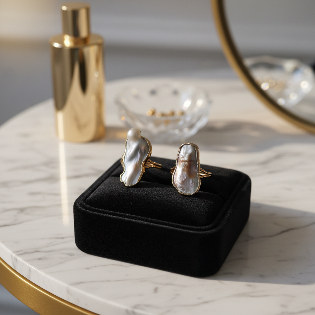 Baroque Pearl Adjustable Ring  18k Gold Plated