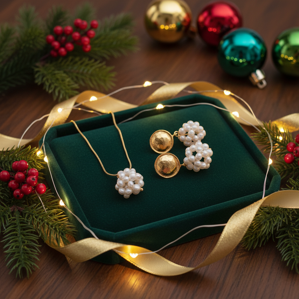 Pearl Cluster Jewelry Set - 18K Gold Plated Elegance