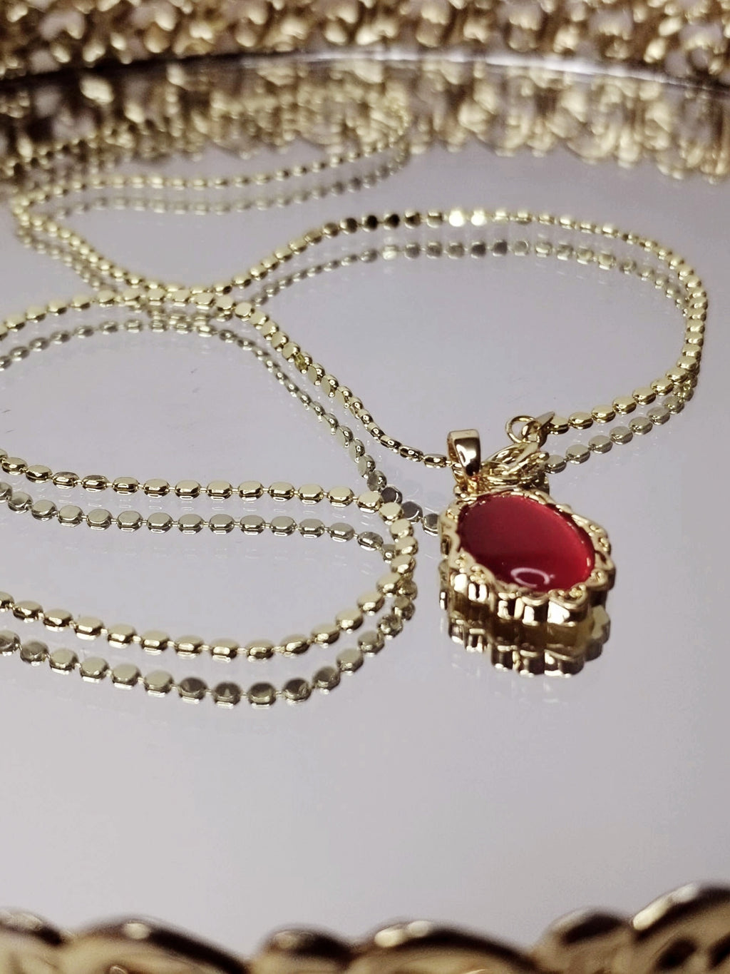 ✨ Gold-Plated Red Coral Necklace – 60cm Surgical Steel ✨j